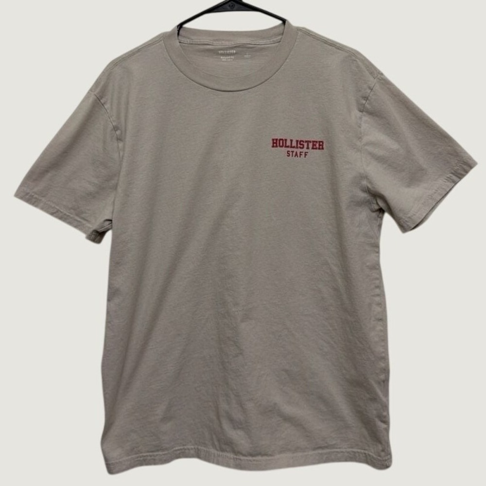 Hollister Staff Relaxed Fit Graphic T-Shirt Mens Large Tan Y2K Surf Tee